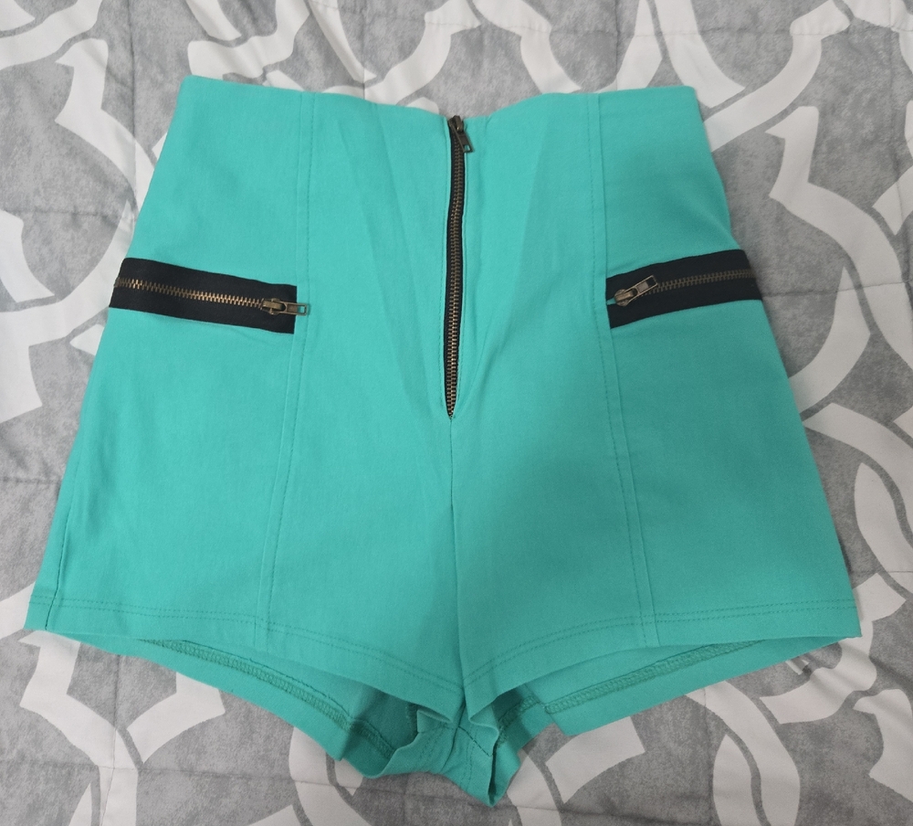 Love Culture Aqua High Waist Shorts with Black Accents